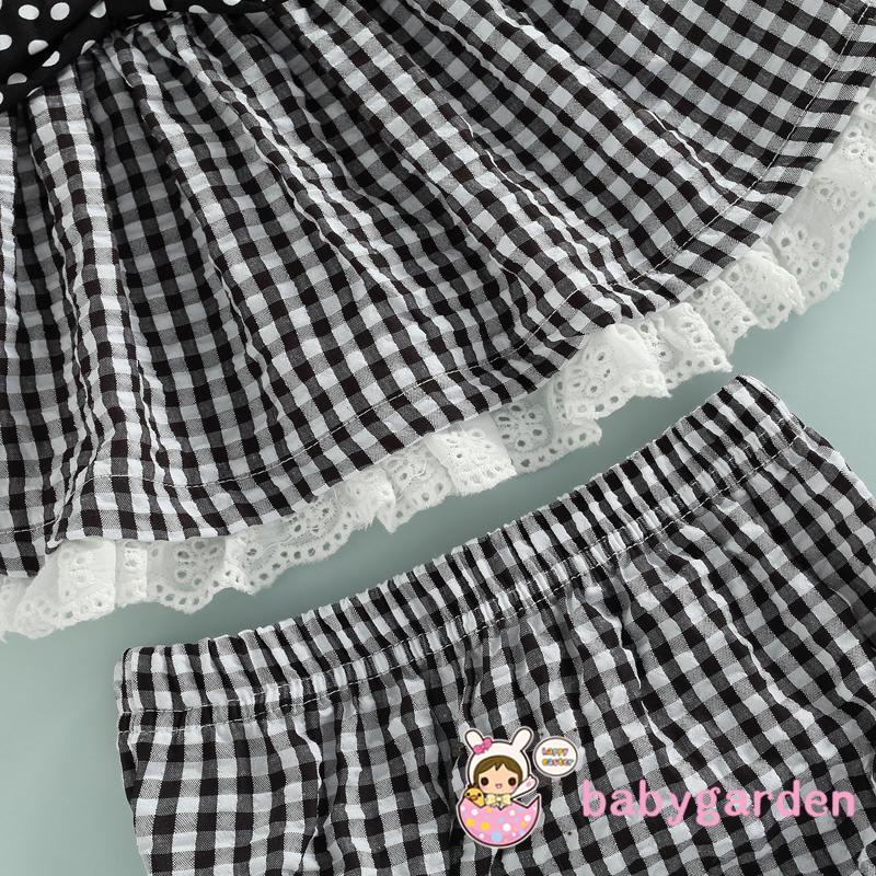 Set Đồ 3 Món Gồm Áo Sát Nách Cổ Tròn Kẻ Sọc Ca Rô + Quần Short Lưng Thun + Băng Đô Dành Cho Bé Gái 0-24 Tháng Tuổi