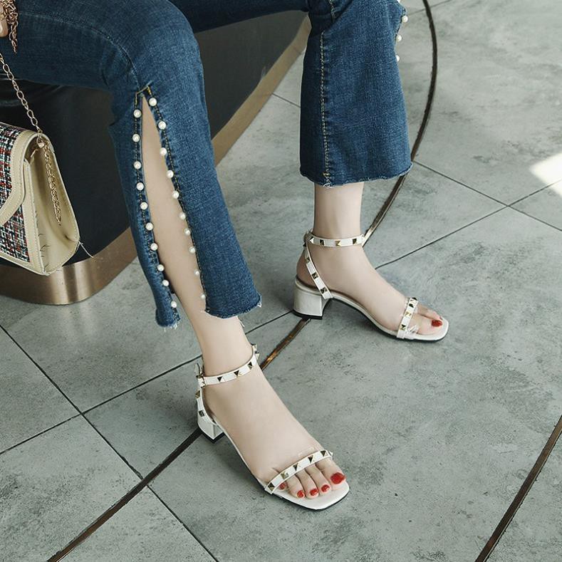 🌺Dép Cao Gót b1/ Đế Vuông/ Dây Đinh Tán/ mũi Vuông/ Dép Phong Cách Hàn Quốc 2019 Sales 11-11