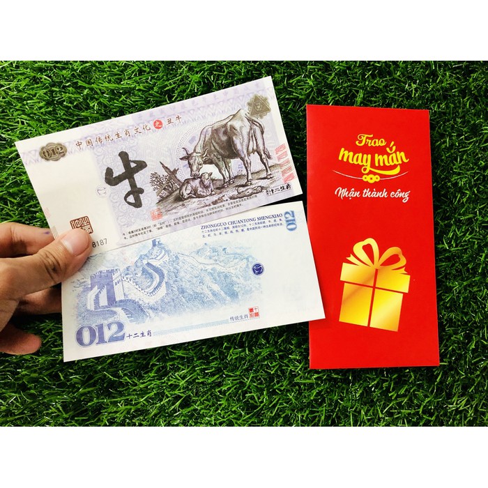 Tiền lì xì giá rẻ - Tờ 100 Trung Quốc hình con trâu lưu niệm Tết 2021, combo 10 tờ kèm thiệp