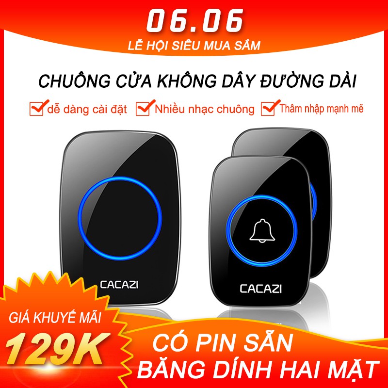 Chuông cửa không dây Cacazi A10 khoảng cách 300m chống nước(loại cao cấp),Nhắc nhở cuộc gọi của người cao tuổi [A10]