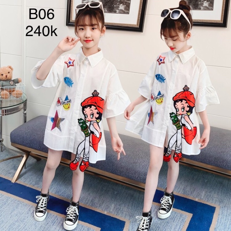 áo sơ mi hoạ tiết hoạt hình bé gái 18-55kg