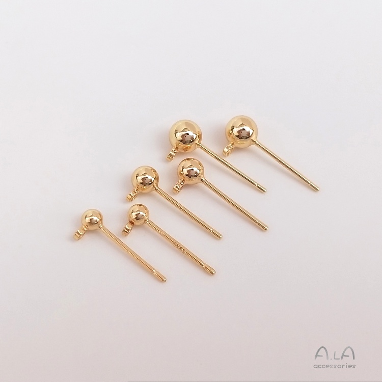 [Little Blu] Bông Tai Bạc 925 Kim Tròn 14K Màu Vàng Đồng Có Móc Treo Hạt Tròn