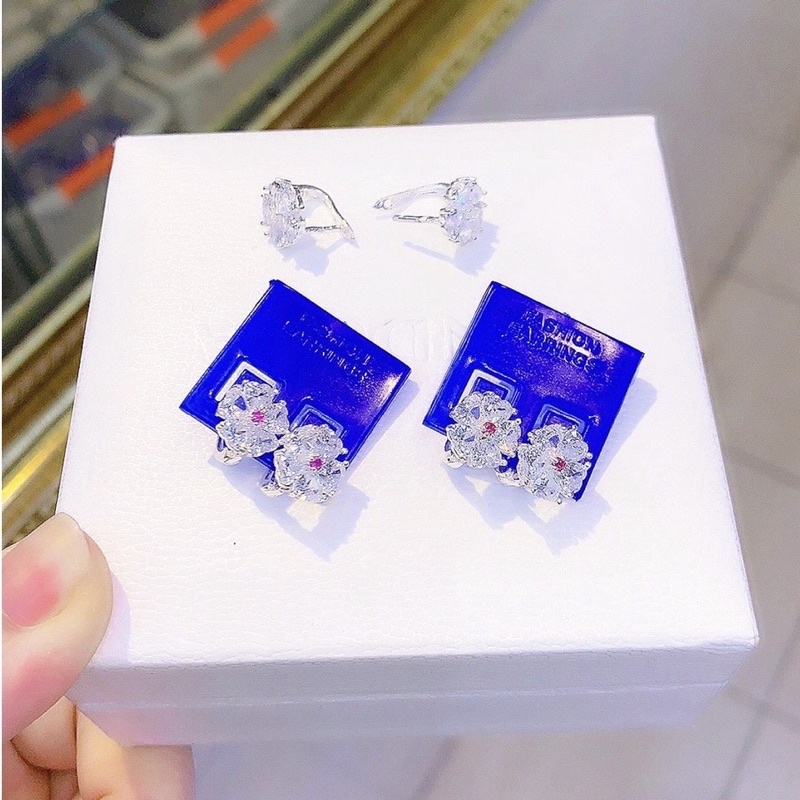 Bông tai bạc nữ Minh Tâm Jewelry cánh hoa nạm đá, Khuyên tai bạc nữ bông hoa khoá bấm