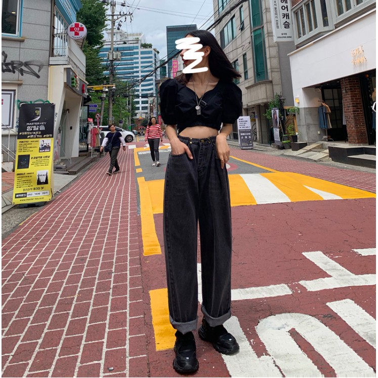 Quần jean ống suông chất đẹp ulzzang có bigsize / quần bò ống rộng có móc cài eo culottes jeans big size (Caamhouse)