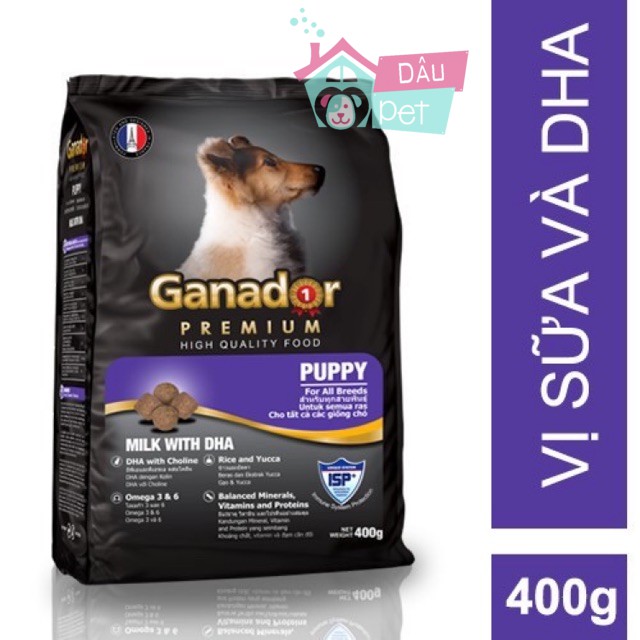 Thức Ăn Hạt Khô Chó Con Puppy Sữa Và DHA Ganador 400g