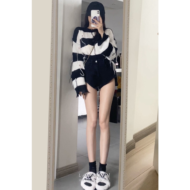 Quần Short denim Lưng Cao Thiết Kế Không Đồng Đều Thời Trang Theo Phong Cách Hàn Quốc