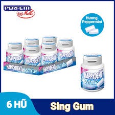 Hộp 6 Hũ Kẹo Sing Gum Happydent White 56gr Trắng rẵng, Ngừa Sâu Răng