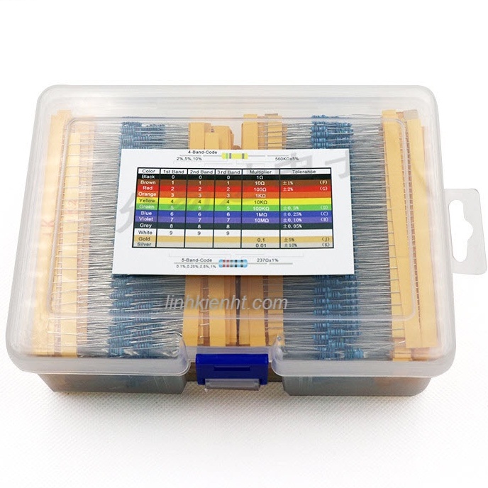 Linh kiện hộp điện trở 0,25w 1/4W 5 vòng màu sai số 1% gồm 130 loại tổng 2600 cái