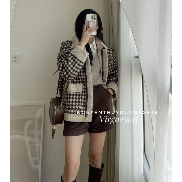 ÁO KHOÁC DẠ GINGHAM LÓT LÔNG CỪU HÀNG QUẢNG CHÂU