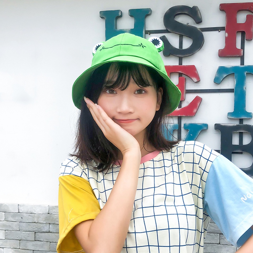 Mũ Bucket Chống Nắng Thiết Kế Hình Chú Ếch Dễ Thương Cho Người Lớn Và Trẻ Em