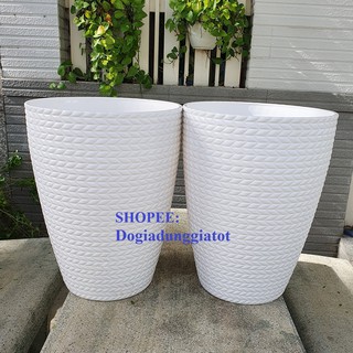 Bộ 02 chậu bông lúa trắng 33x41cm nhựa dày đẹp trồng hoa kiểng, cây ăn trái...