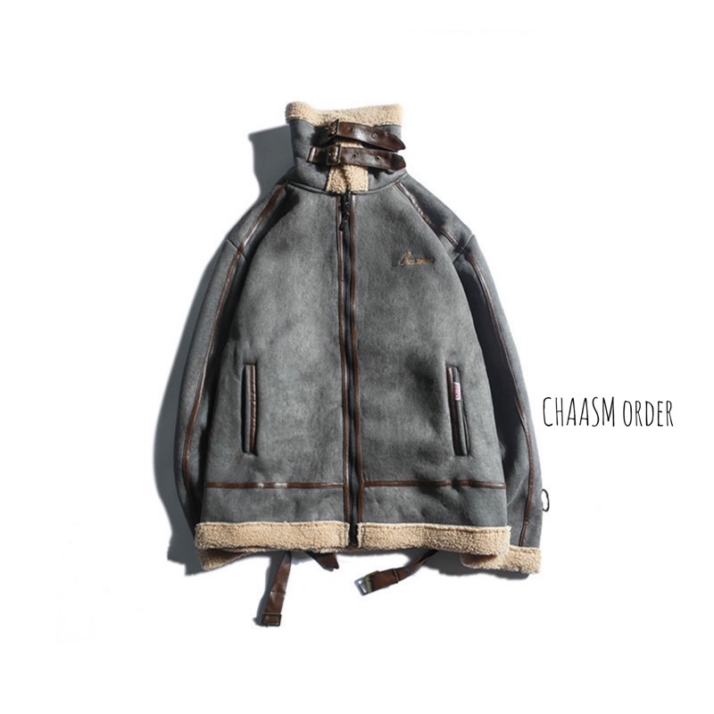 -Áo khoác jacket da lộn lót lông cừu unisex