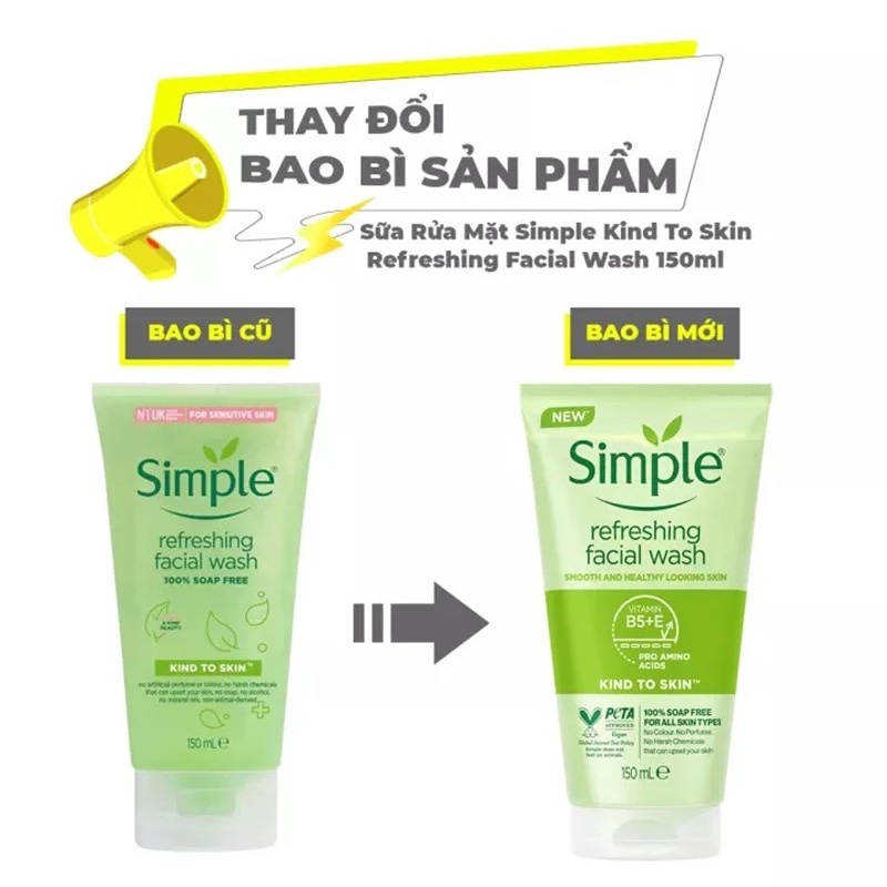 [Bạn mới nhập COSHBM -50% đơn 0Đ] Sữa rửa mặt dạng gel Simple Kind To Skin Refreshing Facial Wash 150ml