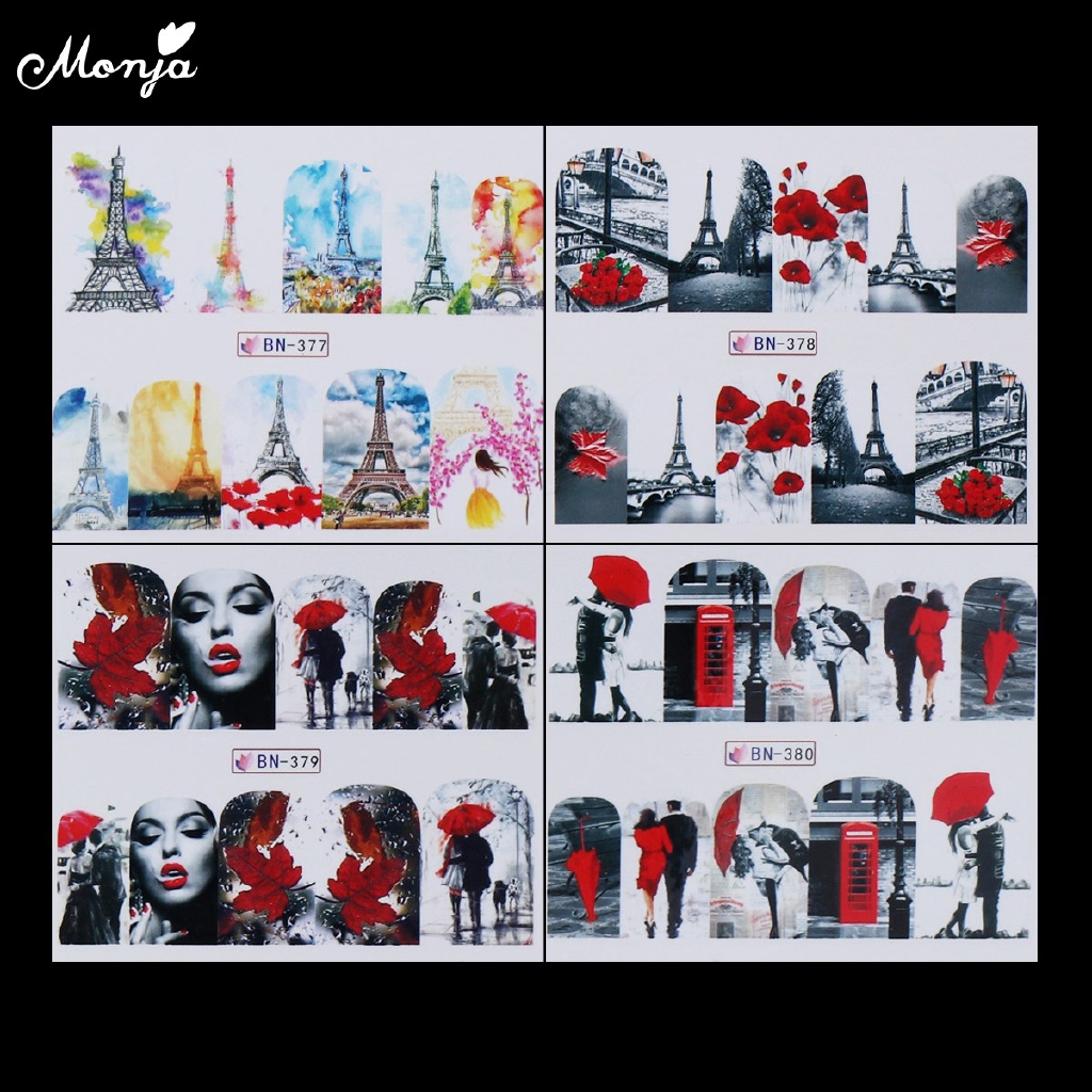 Monja Set 12 Tấm Hình Dán Móng Tay Nghệ Thuật Cho Cặp Đôi