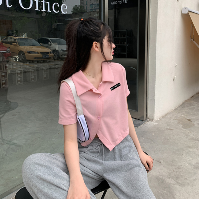 Áo Thun Lửng Có Cổ Thêu Hình Gấu Xinh Xắn Dành Cho Nữ
