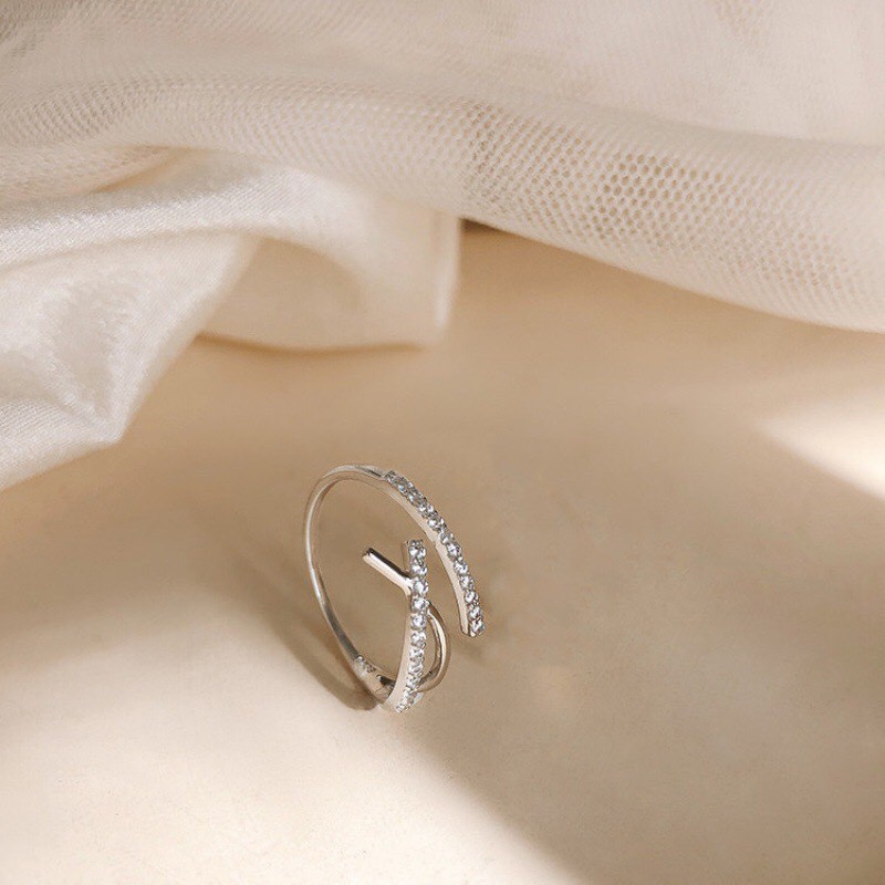 Bộ 2 nhẫn bạc nữ đính đá Bibi silver có thể tự điều chỉnh sz tay - hàng sẵn nhiều, sỉ ib