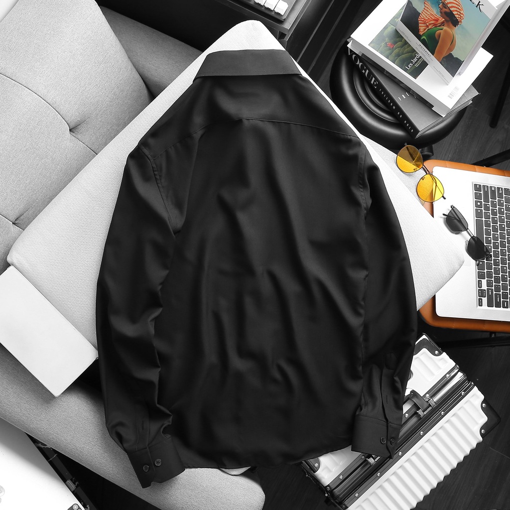 Áo Sơ Mi Nam Tay Dài Trắng Đen GUMY SM008 Công Sở Đẹp dáng ôm, vải chéo không nhăn, thấm hút mồ hôi tốt