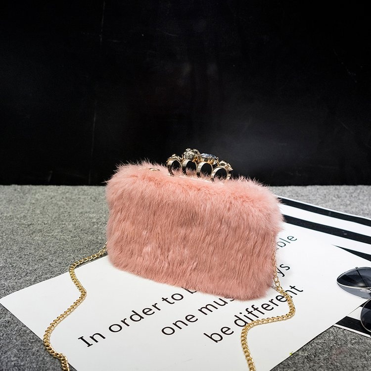 Hàng Có Sẵn Túi Xách 100% Lông Thỏ Thật Handmade Túi Đeo Chéo Da Pu Phối Khóa Kéo Thời Trang Dự Tiệc Cho Nữ