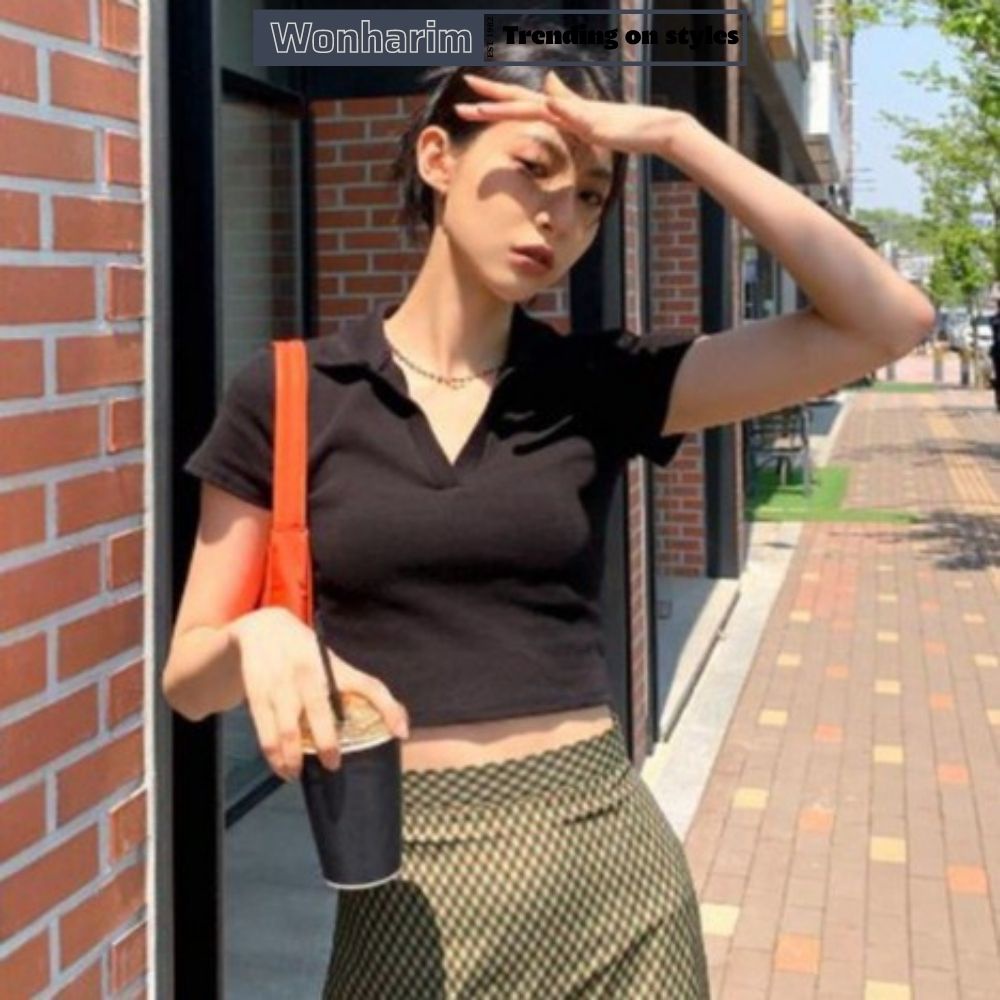Áo thun croptop cổ bẻ trơn nhiều màu 🌸🌸Áo croptop ngắn cho nữ cá tính hottrend giá rẻ 21240