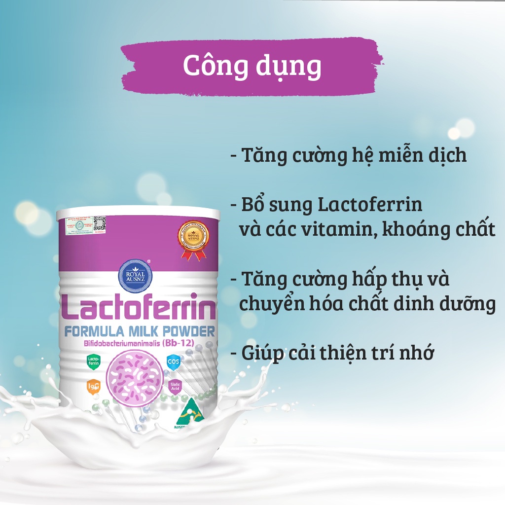 Combo 3 Hộp Sữa Bột ROYAL AUSNZ Lactoferrin Formula Milk BB-12 Tăng Cường Sức Đề Kháng Cho Trẻ 100g/hộp