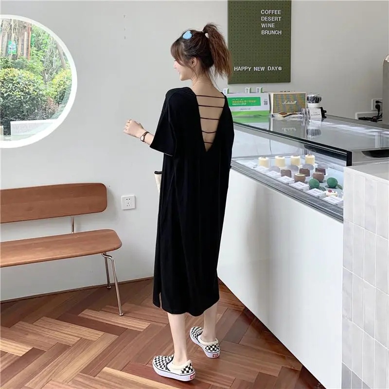 Đầm Thun Tay Ngắn Dáng Rộng Cổ Chữ V Họa Tiết Kẻ Sọc Có Kích Thước Lớn 40-150KG C8344 Dành Cho Nữ