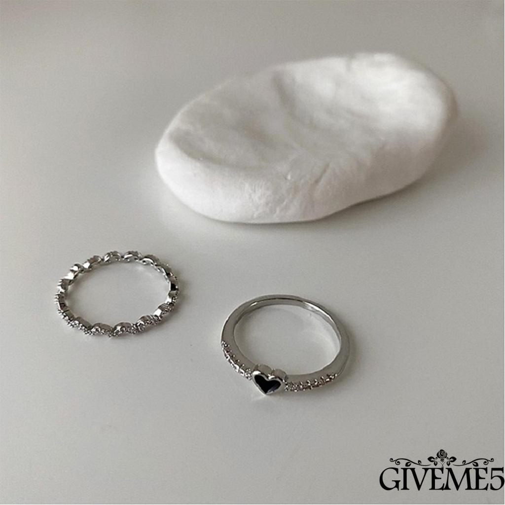 Bộ nhẫn đeo tay đính đá zircon đen thời trang cá tính cho nữ