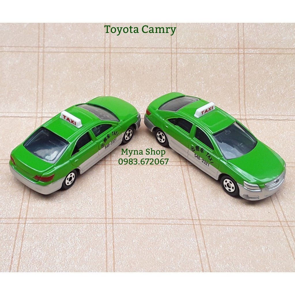 Đồ chơi mô hình tĩnh xe tomica không hộp, Toyota Camry, taxi màu xanh lá