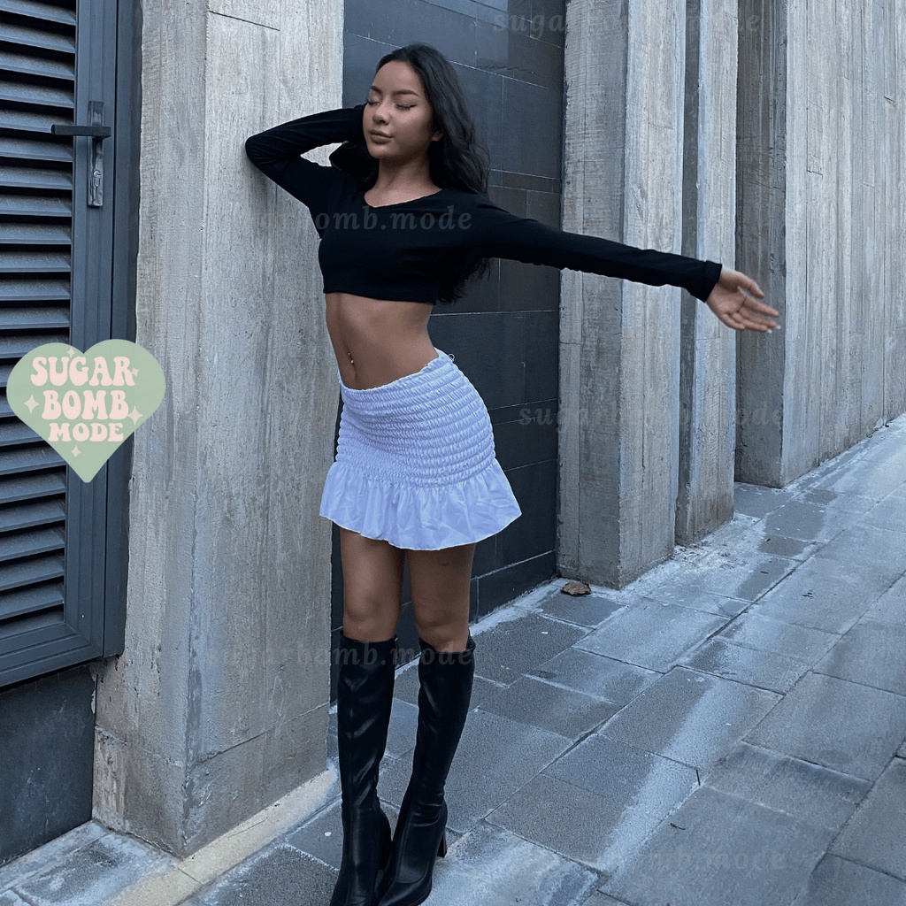 Áo Croptop Nữ Dài Tay Sexy Thiết Kế Chân Váy Ôm Body Nhúm Tôn Dáng Sugarbomb.mode