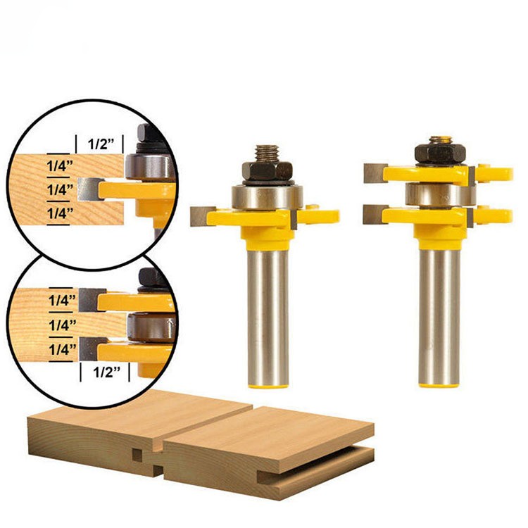 Bộ 2 mũi phay gỗ 3 răng ghép mộng âm dương cốt 12.7mm