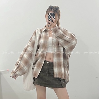 Áo sơ mi kẻ form rộng tay đèn lồng