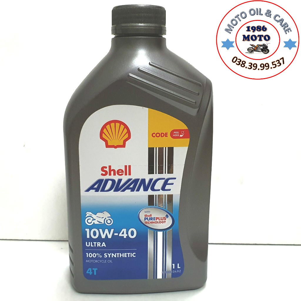 Nhớt 1L Shell Advance Ultra 10W40, tổng hợp 100% THAILAND - dầu nhớt cho xe máy, xe côn tay, exciter, winner, raider