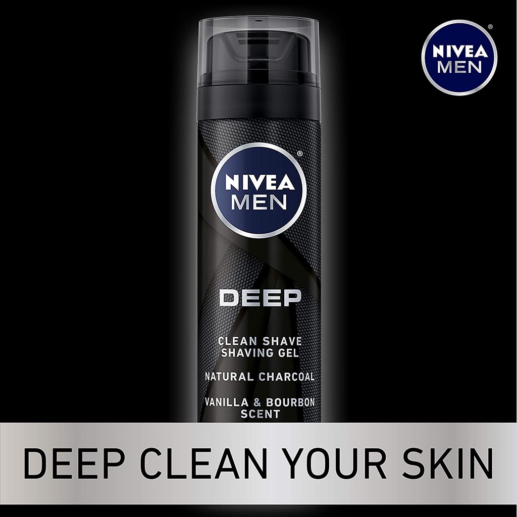 Gel cạo râu sạch sâu chứa than hoạt tính NIVEA Men DEEP Clean Shaving Gel With Natural Charcoal 198g (Mỹ)