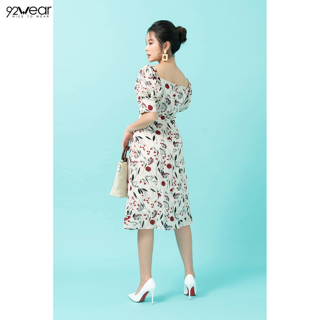 Đầm váy nữ dự tiệc 92WEAR 2 màu, dáng dài cổ vuông nơ ngực DDW1069 | BigBuy360 - bigbuy360.vn