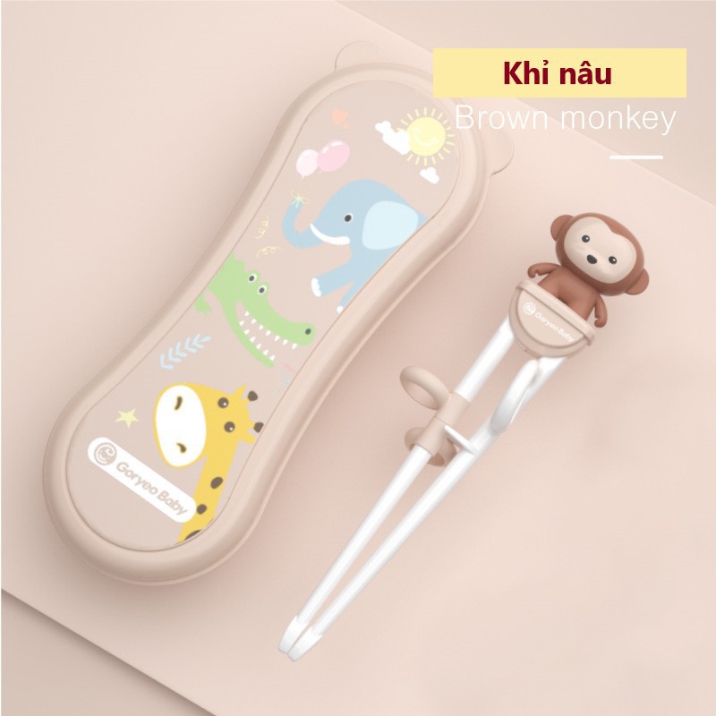Đũa xỏ ngón tập gắp cho bé Goryeo Baby Hàn Quốc, đũa silicon đầu dẹt tập ăn - Monnie Kids
