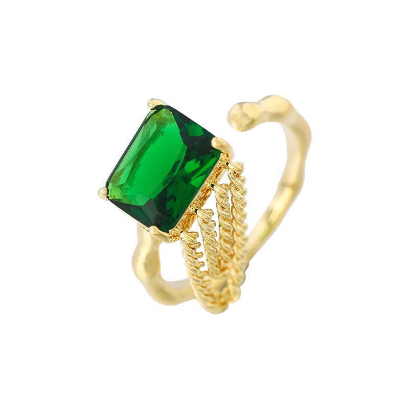 [Jiudolan] Nhẫn Hở Mạ Vàng 18K Đính Đá Ngọc Lục Bảo Nhân Tạo Cao Cấp Có Thể Điều Chỉnh