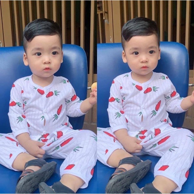 Bộ cotton giấy dài tay cho bé sơ sinh 3-15kg, cúc giữa, hàng loại 1 - 𝐁𝟐