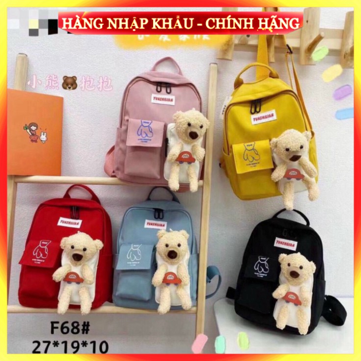 [Hàng Cao Cấp] Balo thời trang cao cấp kèm gấu dễ thương - Size mini kute - Vải canvas siêu nhẹ chống nước