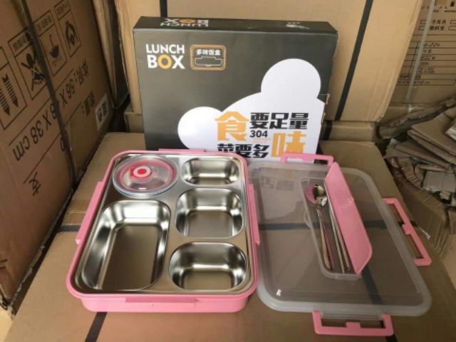 Hộp Cơm Văn Phòng Khay Inox 5 Ngăn Có Bát Để Canh Bọc Nhựa Bên Ngoài - Có Giá Điện Thoại Tặng Thìa Đũa Inox Cao Cấp | BigBuy360 - bigbuy360.vn