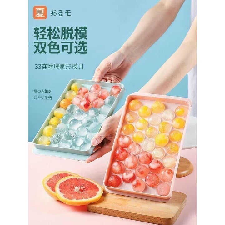 KHAY LÀM ĐÁ VIÊN TRÒN LÀM KÈM 33 VIÊN BẰNG NHỰA CAO CẤP AN TOÀN SỨC KHỎE