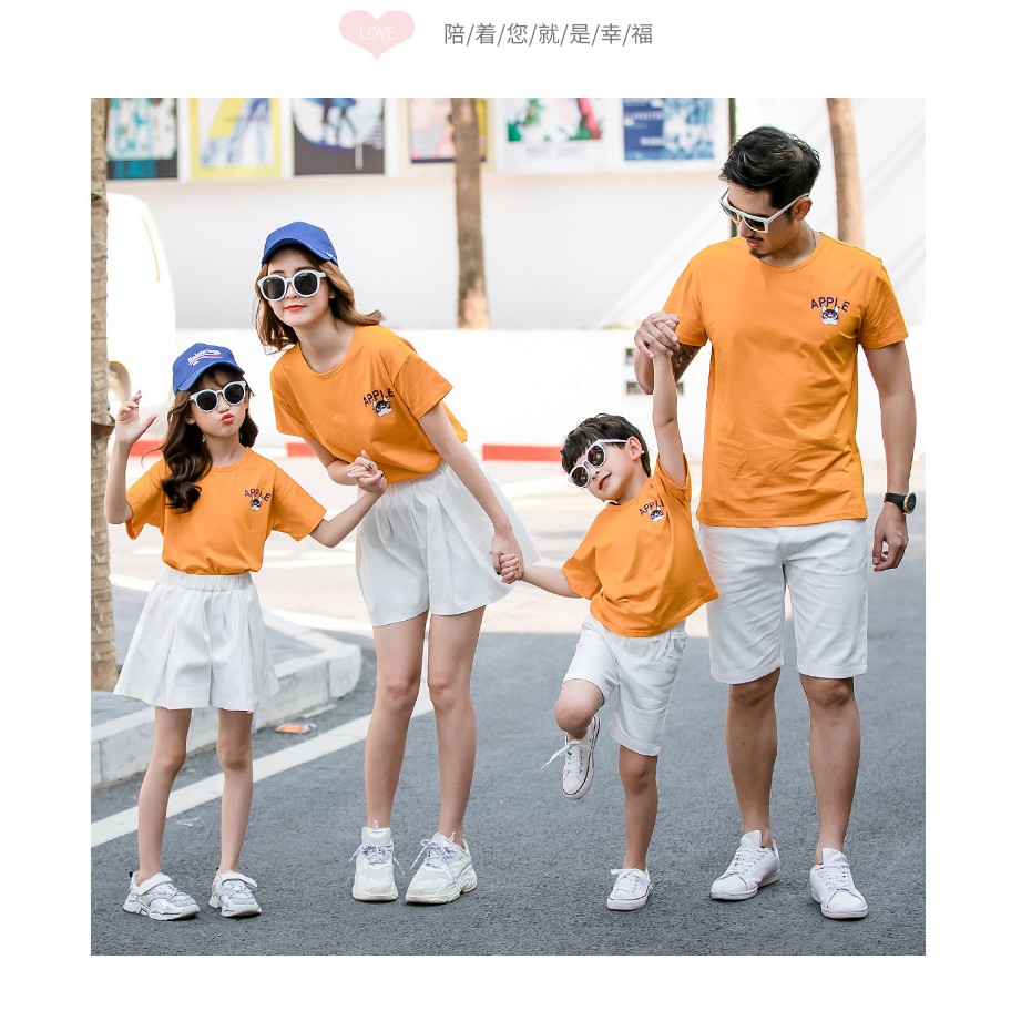 Set đồ gia đình  Áo gia đình tông màu CAM in hình động vật ngộ nghĩnh kèm chữ APPLE
