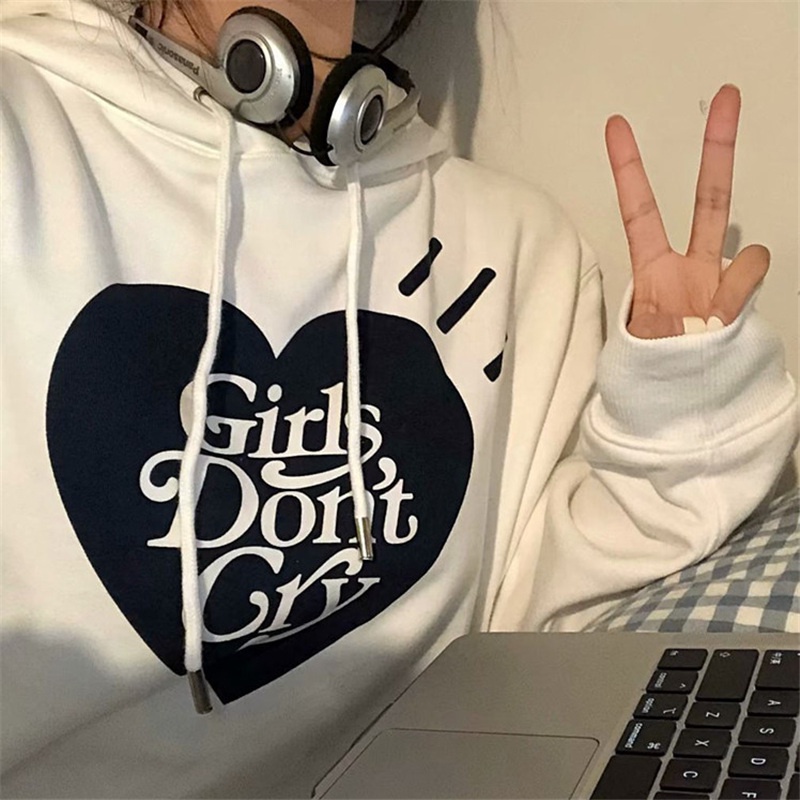 ZHELIHANGFEI Áo Hoodies Tay Dài Hoạ Tiết Trái Tim Phong Cách Preppy