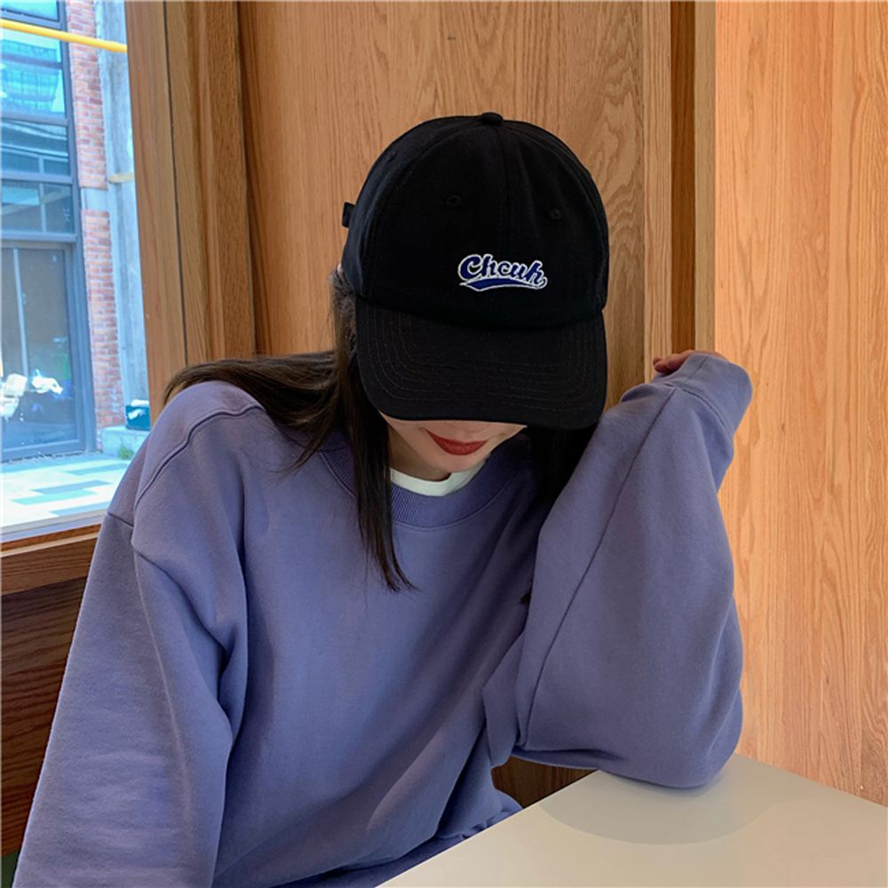 Mũ lưỡi trai vành cong mềm thêu họa tiết chữ phong cách Hàn Quốc cho nam nữ