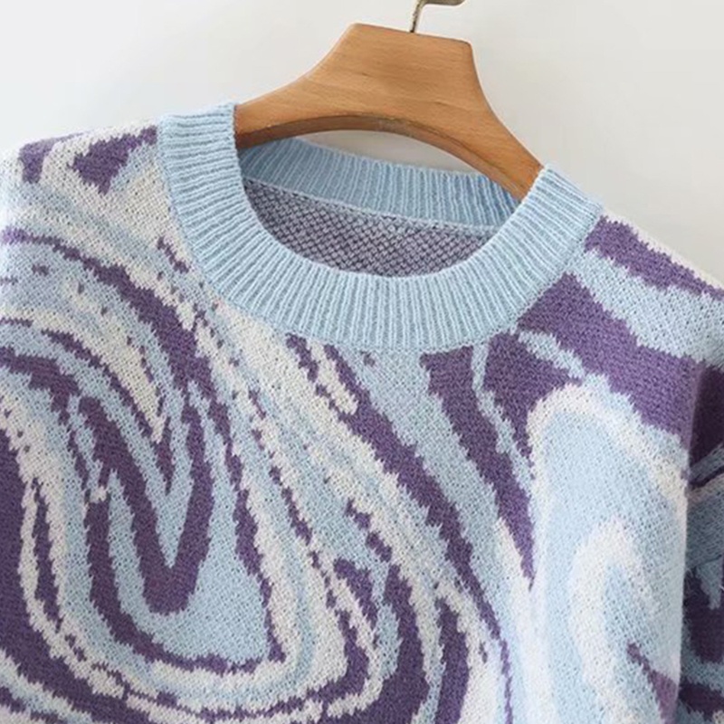 Áo Sweater Dệt Kim Tay Dài Cổ Tròn Họa Tiết Kẻ Sọc Màu Gradient Phong Cách Harajuku Cho Nữ