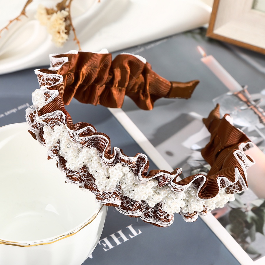 Cài tóc phối ren xếp ly đính ngọc trai giả phong cách Hàn Quốc thanh lịch cho nữ