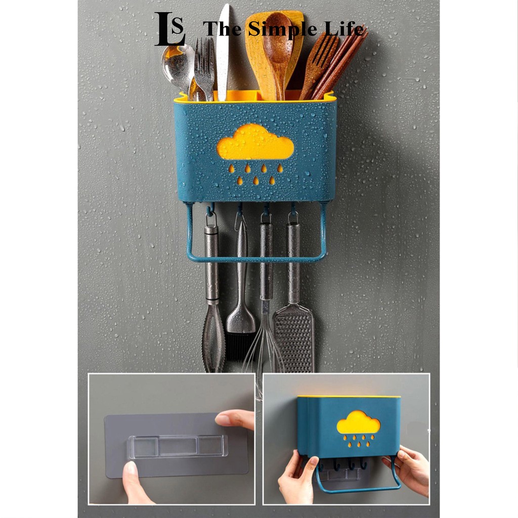 Ống đựng đũa treo tường, ống đũa nhựa dán tường 2 ngăn chắc chắn có móc treo hình mây dễ thương cao cấp [CHÍNH HÃNG]