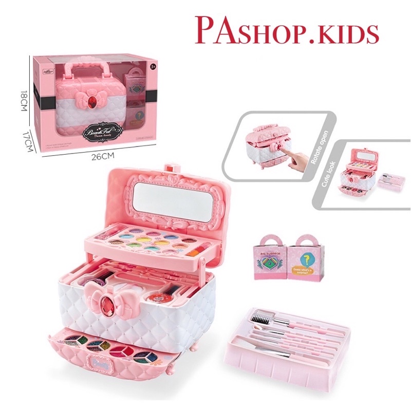 Đồ chơi trang điểm cho bé gái màu hồng cao cấp bộ đồ làm đẹp chất thật cho bé từ 3 tuổi