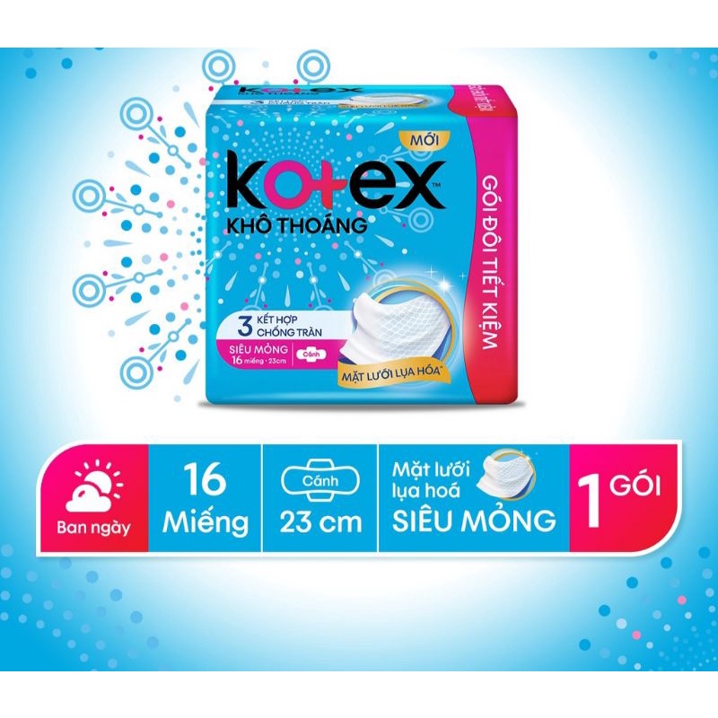 (+3m đêm) Băng vệ sinh Kotex siêu mỏng 16 miếng