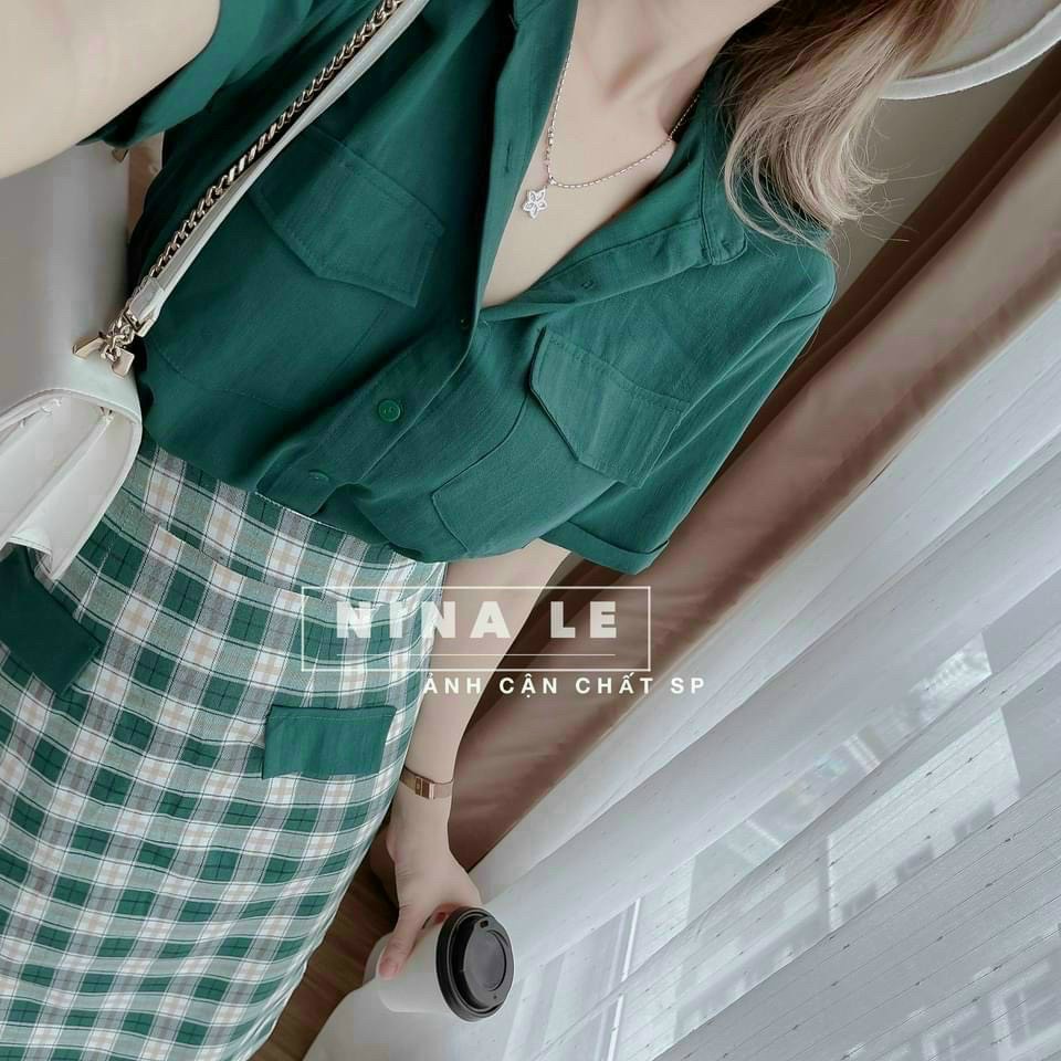 Set Bô Đi Chơi Áo Sơ Mi Phói Chân Váy Kẻ Phong Cách Hiện Đại Cá Tính Thời Trang Nữ Xm Minh Phúc