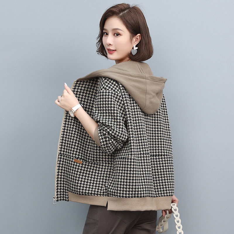 Áo Khoác Dáng Rộng Ngắn Họa Tiết Răng Tròn Thời Trang Xuân Thu Cho Phụ Nữ Trung Niên