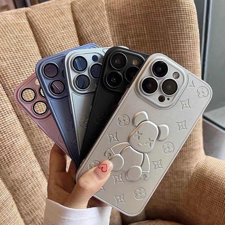 Ốp điện thoại hình gấu 3D mạ vàng hồng/xanh/tím cho for iPhone 13 ProMax 12 ProMax 11